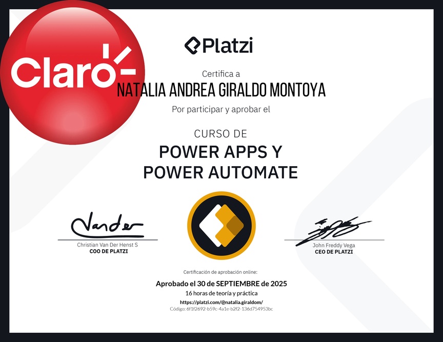 Diploma del Curso de Power Apps y Power Automate
