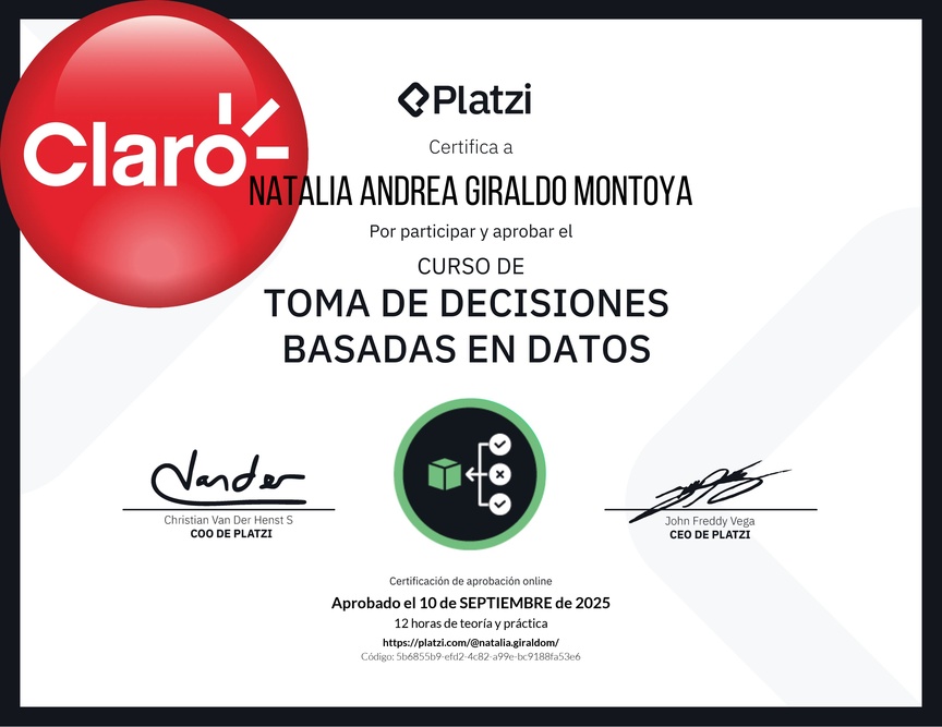 Diploma del Curso de Toma de Decisiones Basadas en Datos