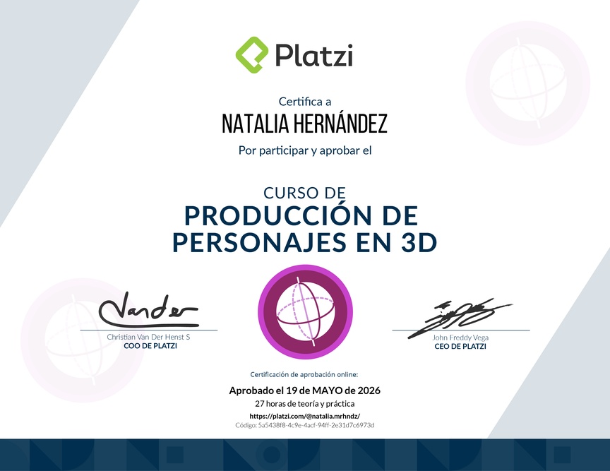Diploma del Curso de Modelado de Personajes 3D