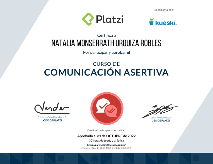 Diploma del Curso de Comunicación Asertiva para la Vida Personal y Profesional (2021)