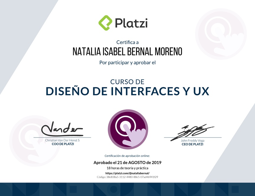 Diploma del Curso de Diseño de Interfaces y UX 2017