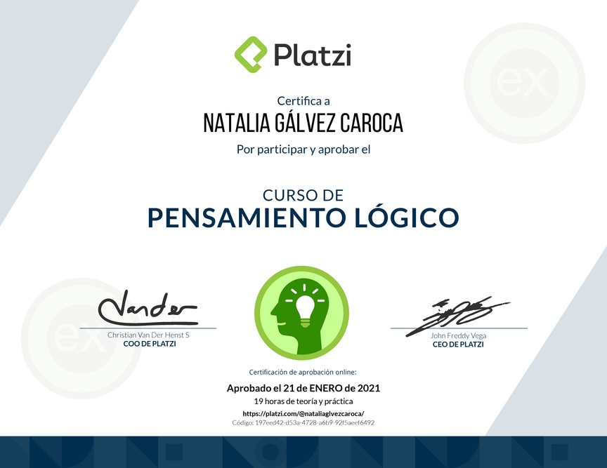 Diploma del Curso de Pensamiento Lógico 2018