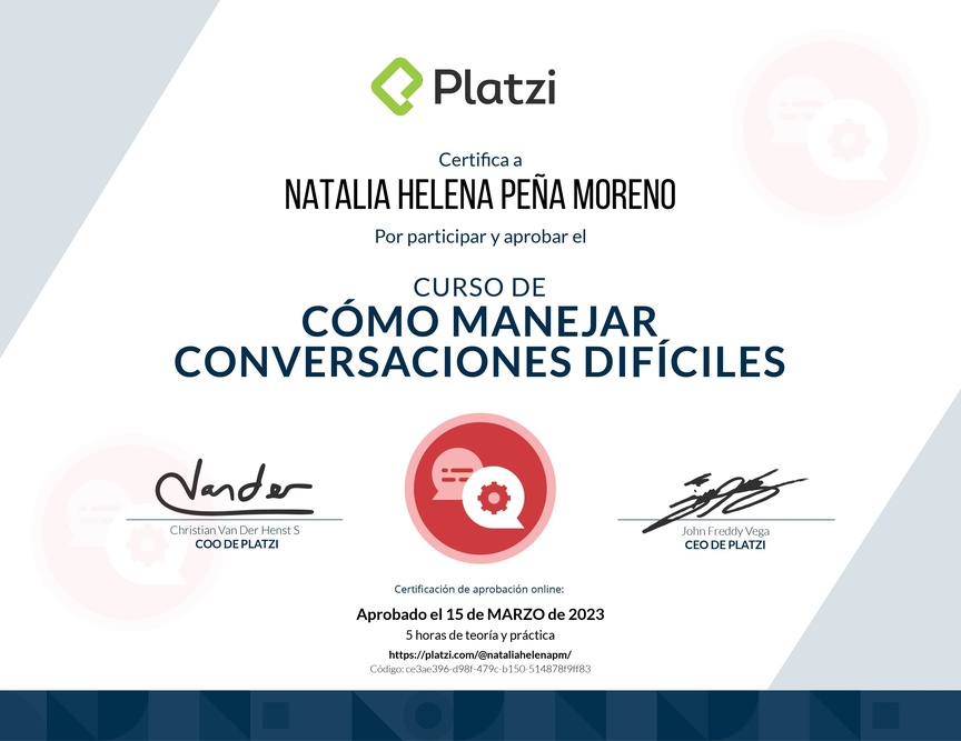 Diploma del Curso de Cómo Manejar Conversaciones Difíciles con Clientes