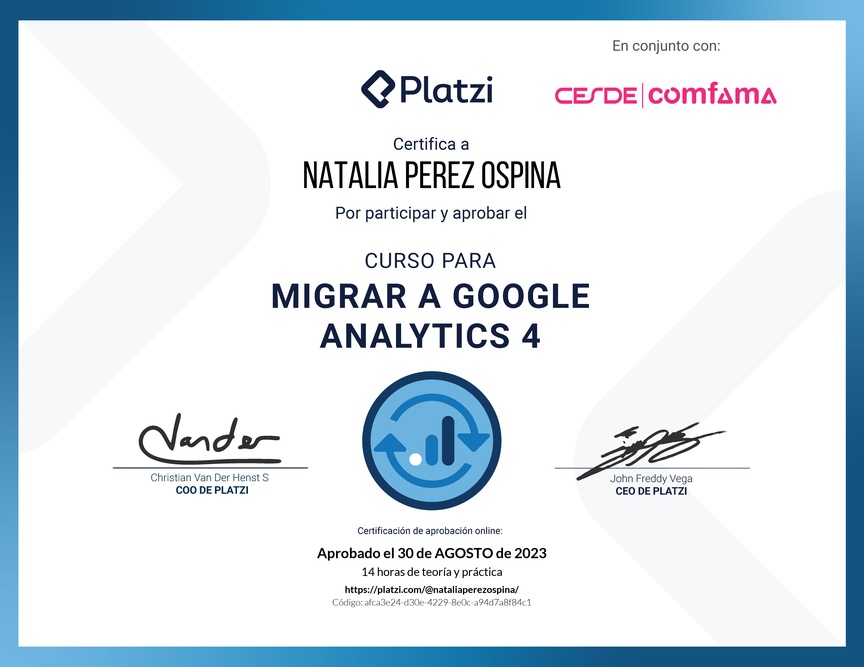 Diploma del Curso de Migración de Datos a Google Analytics 4