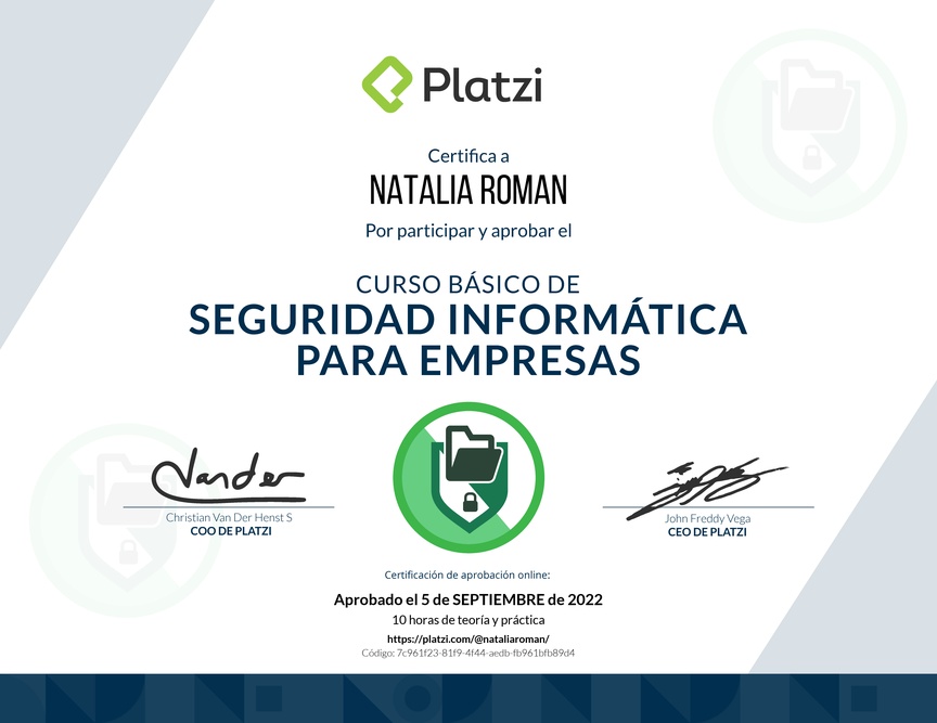 Diploma del Curso Básico de Seguridad Informática para Empresas