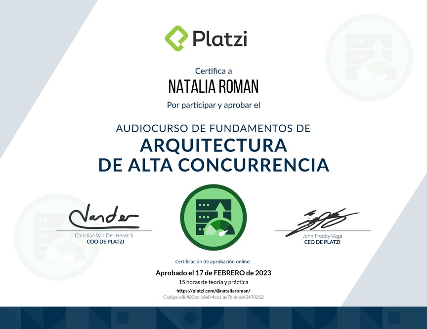Diploma de Audiocurso de Fundamentos de Arquitectura de Alta Concurrencia