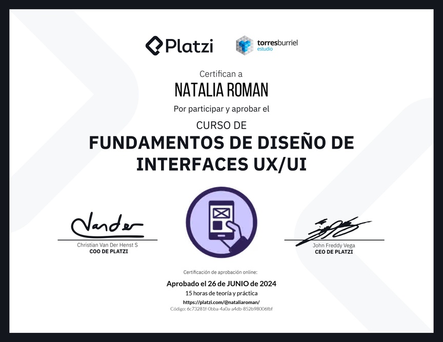 Diploma del Curso de Fundamentos de Diseño de Interfaces UX/UI