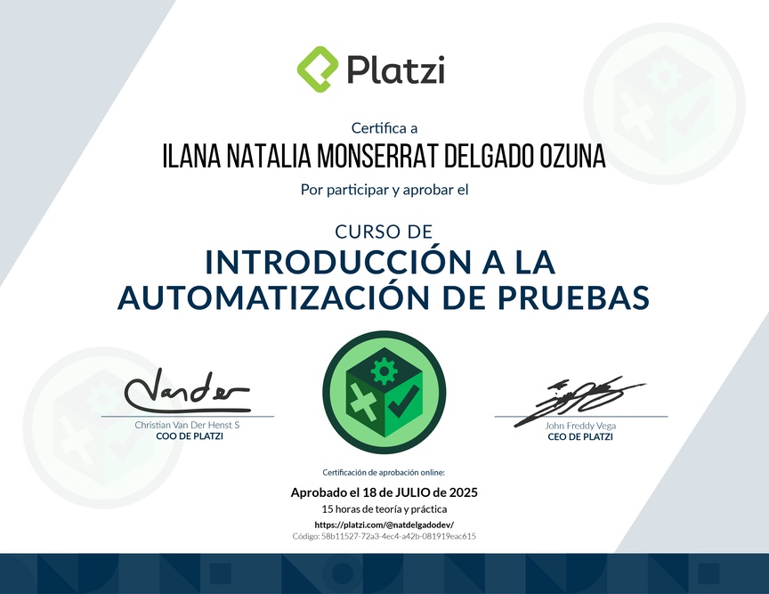 Diploma del Curso de Introducción a la Automatización de Pruebas