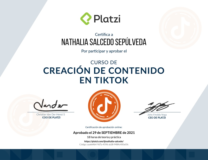 Diploma del Curso de Creación de Contenido en TikTok