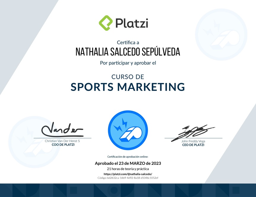 Diploma del Curso de Marketing Deportivo