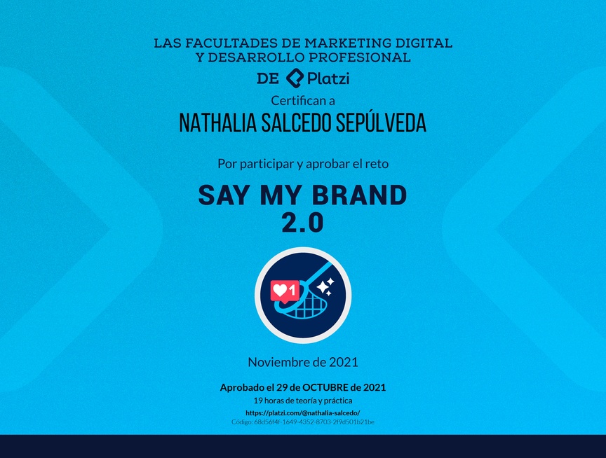 Diploma de SayMyBrand: Reto de Marca Personal