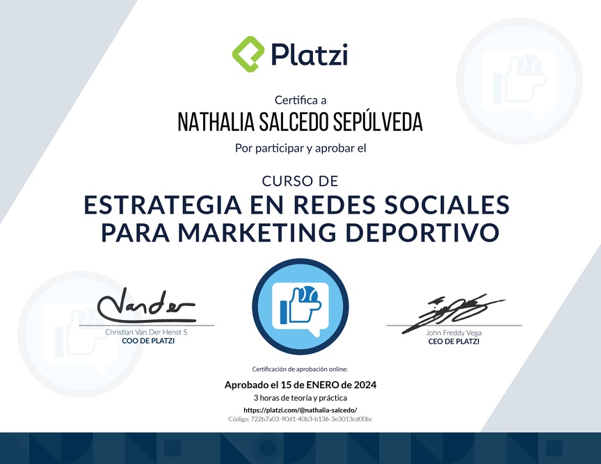 Diploma del Curso de Estrategia en Redes Sociales para Marketing Deportivo