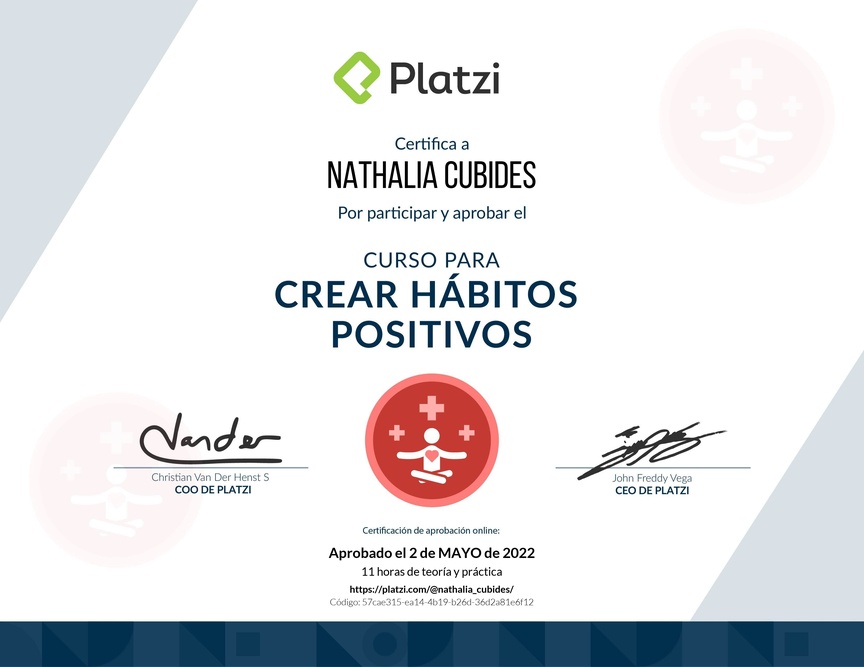 Diploma del Curso para Crear Hábitos Positivos