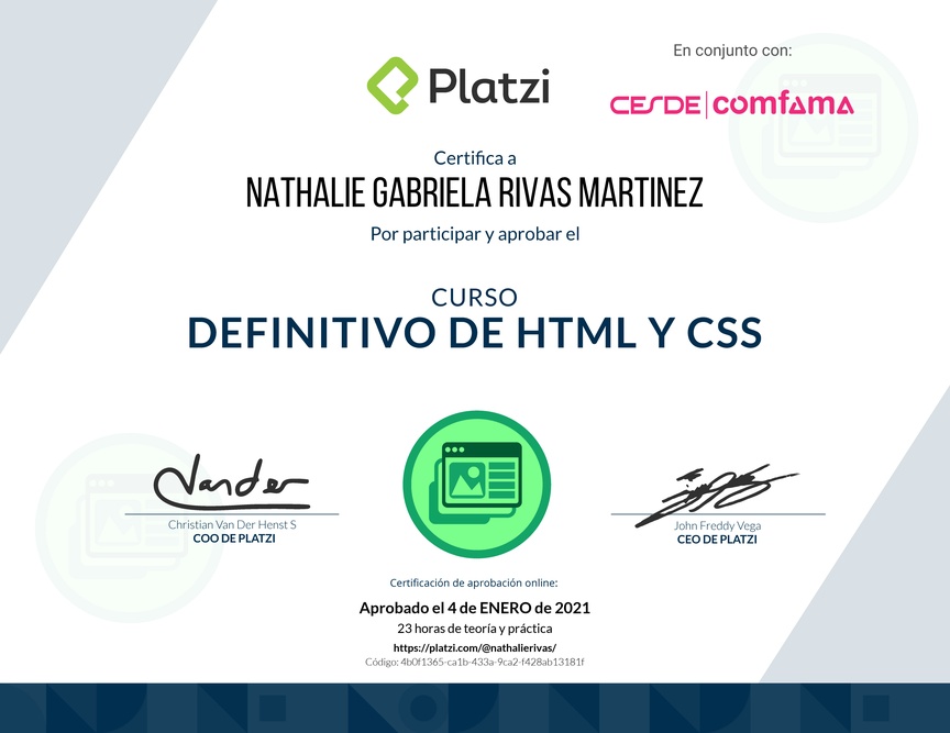 Diploma del Curso Definitivo de HTML y CSS