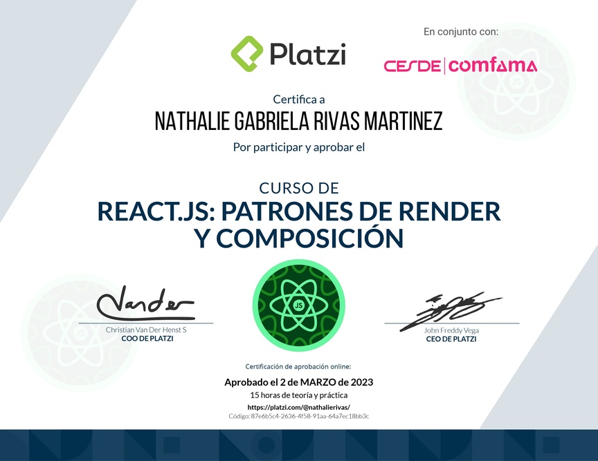 Diploma del Curso de React.js: Patrones de Render y Composición