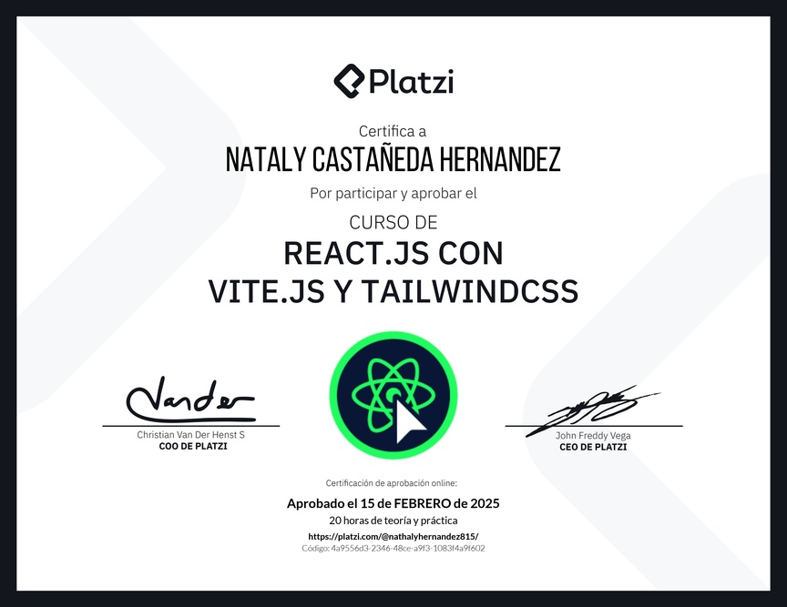 Diploma del Curso de React.js con Vite.js y TailwindCSS