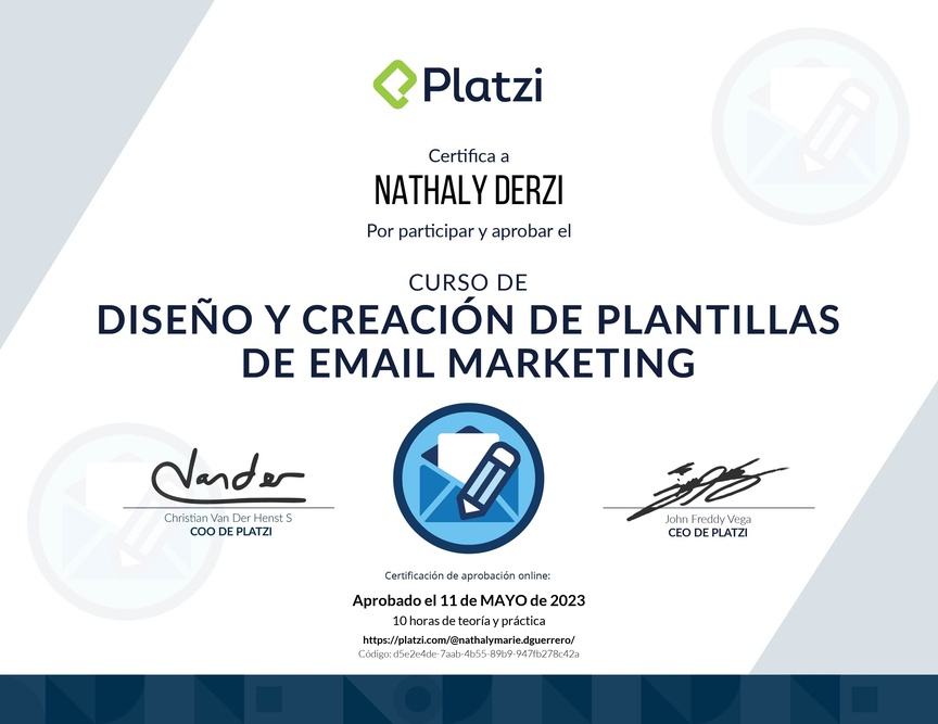 Diploma del Curso de Diseño y Creación de Plantillas de Email Marketing