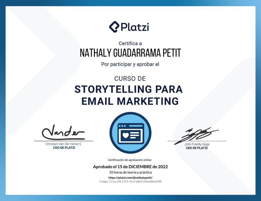 Diploma del Curso de Técnicas de Storytelling en Email Marketing