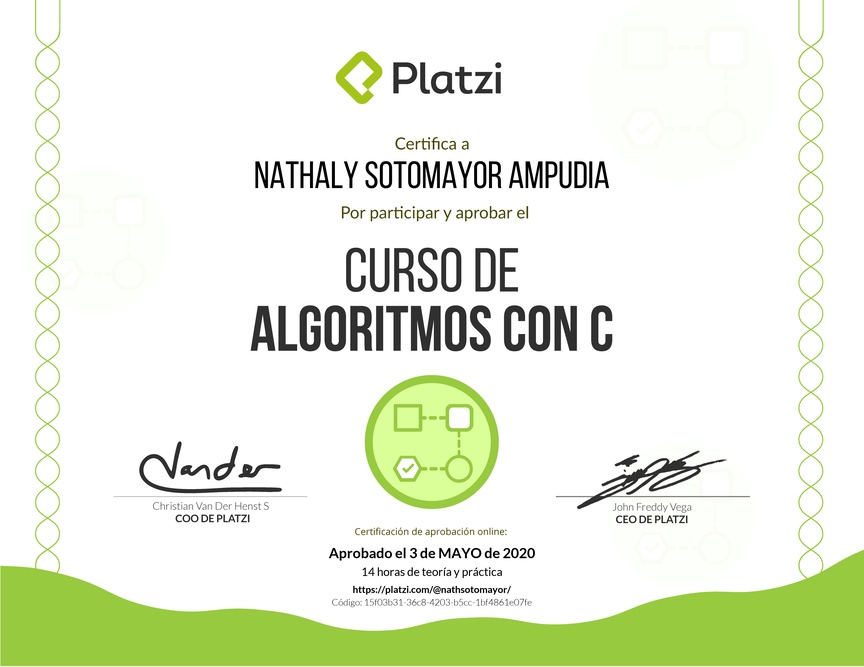 Diploma del Curso de Algoritmos con C 2017