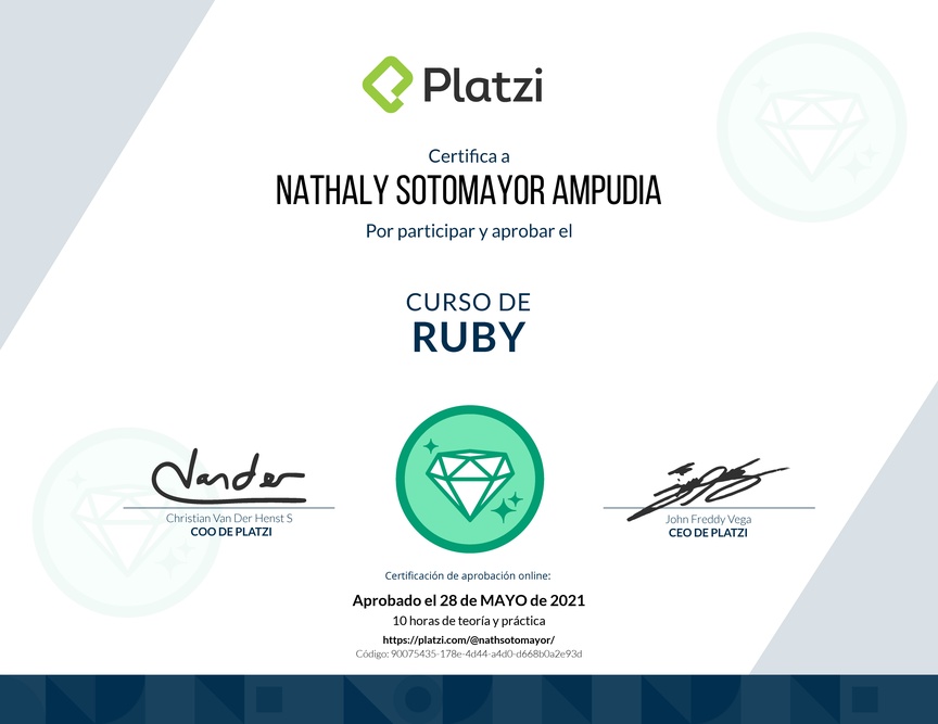 Diploma del Curso de Ruby