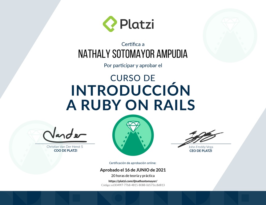 Diploma del Curso de Introducción a Ruby on Rails