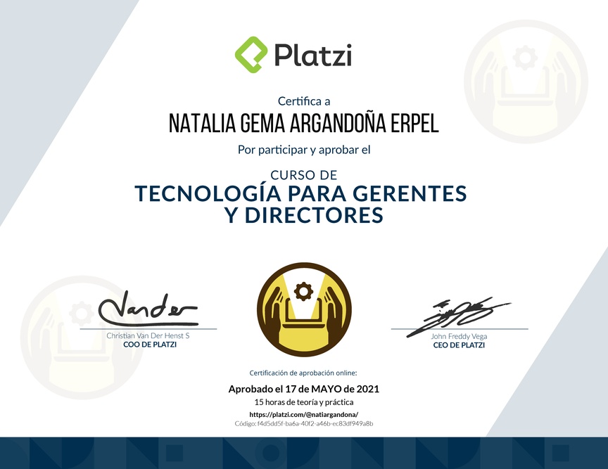 Diploma del Curso de Tecnología para Gerentes y Directores