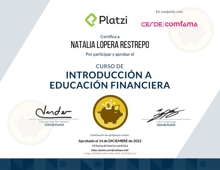 Diploma del Curso de Introducción a Educación Financiera