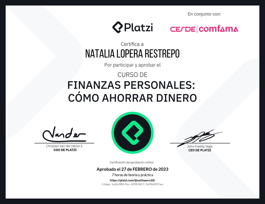 Diploma del Curso de Estrategias de Ahorro y Planificación Financiera