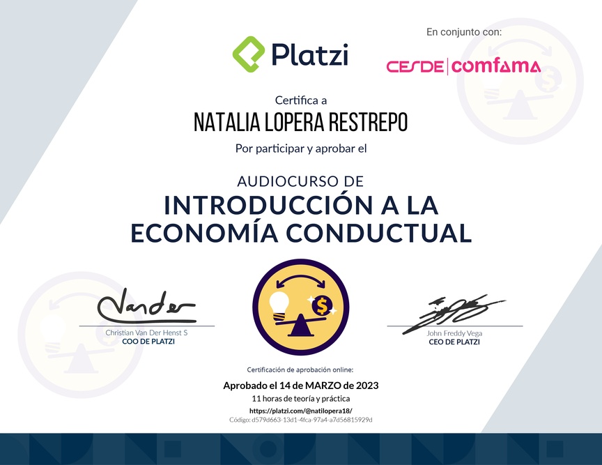 Diploma de Audiocurso de Introducción a la Economía Conductual