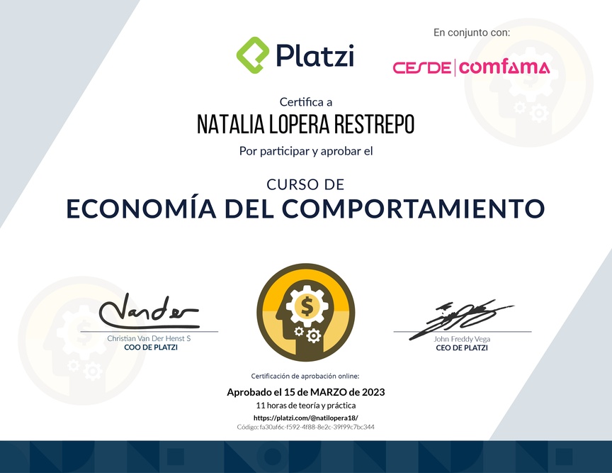 Diploma del Curso de Economía del Comportamiento