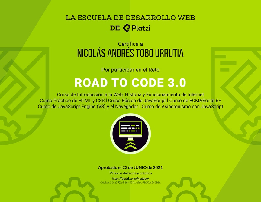 Diploma de Road to Code 3.0