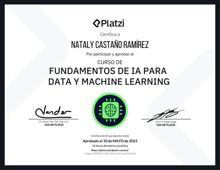Diploma del Curso de Fundamentos de AI para Data y Machine Learning