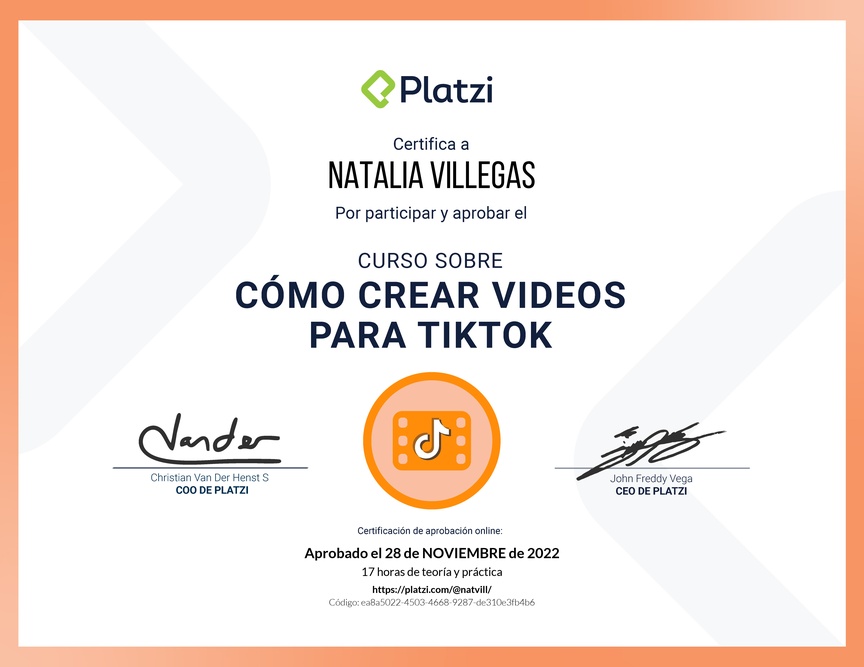 Diploma del Curso para Crear Videos Creativos en TikTok