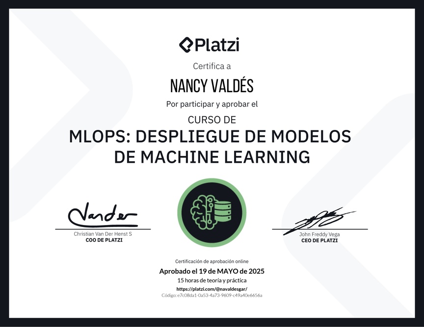 Diploma del Curso de MLOPS: Despliegue de Modelos de Machine Learning
