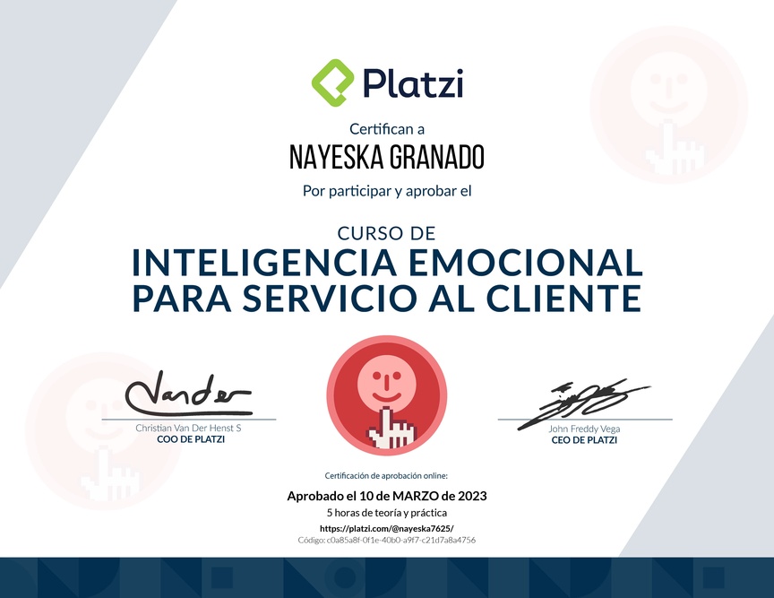 Diploma del Curso de Inteligencia Emocional para Servicio al Cliente