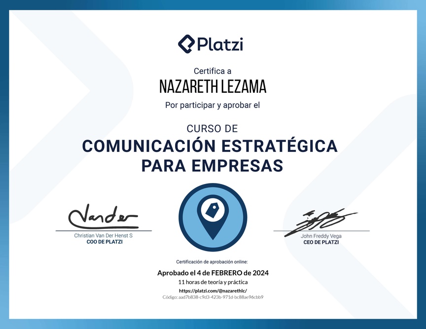 Diploma del Curso de Comunicación Estratégica para Empresas