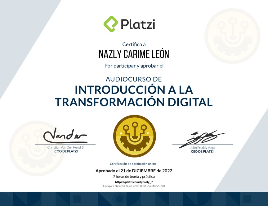 Diploma de Audiocurso de Transformacion Digital Inicial para Comprender, Identificar y Hacer Crecer tu Empresa