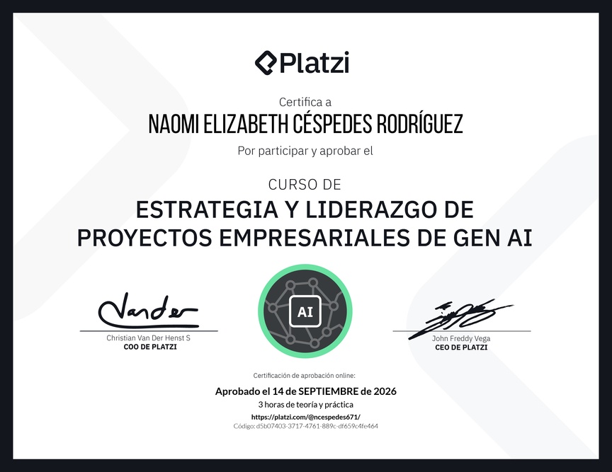 Diploma del Curso de Estrategia y Liderazgo de Proyectos Empresariales de Gen AI