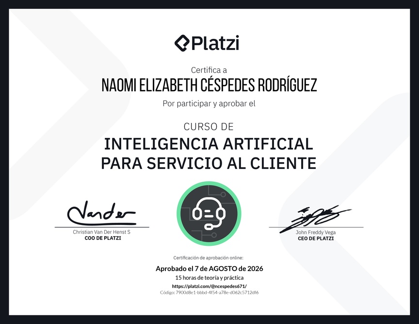 Diploma del Curso de Inteligencia Artificial para Servicio al Cliente