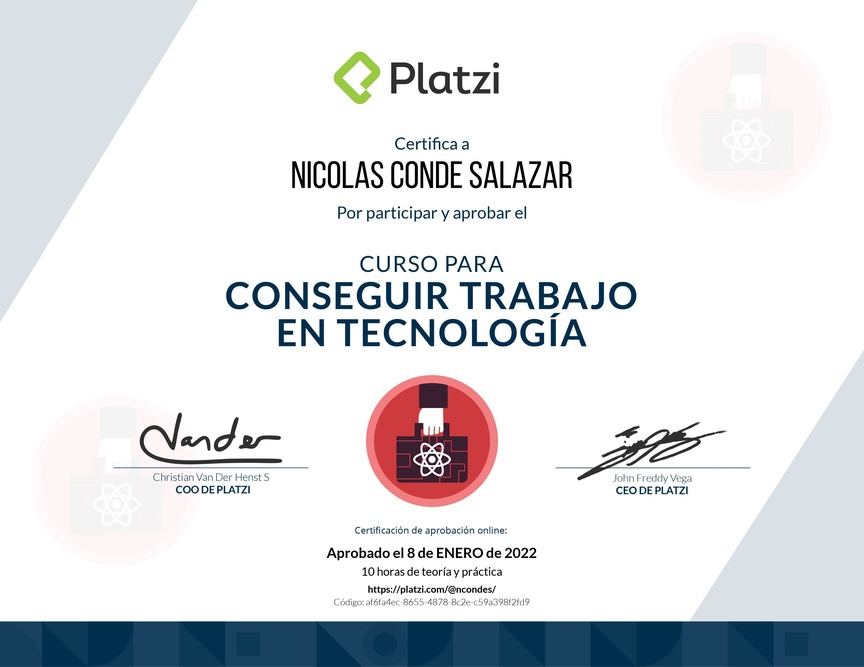 Diploma del Curso para Conseguir Trabajo en Tecnología