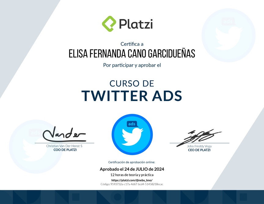 Diploma del Curso de Twitter Ads