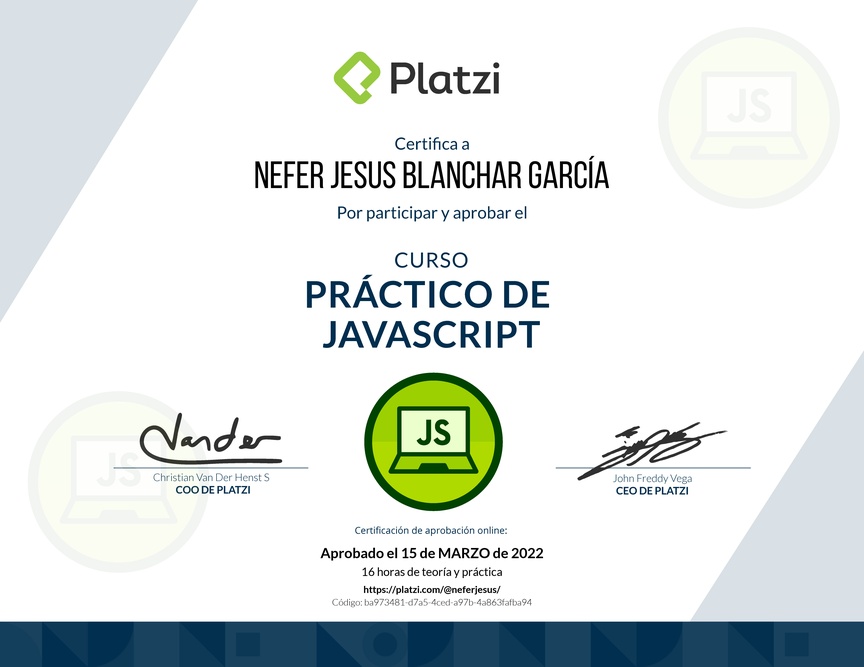 Diploma del Curso Práctico de JavaScript