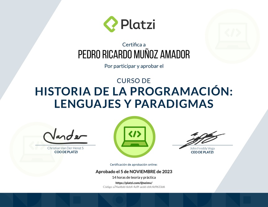 Diploma del Curso de Historia de la Programación: Lenguajes y Paradigmas