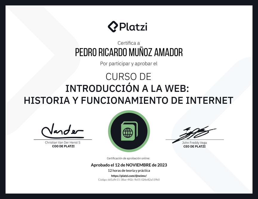 Diploma del Curso de Introducción a la Web: Historia y Funcionamiento de Internet