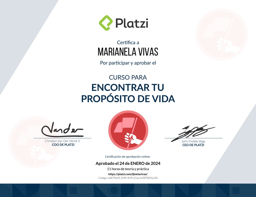 Diploma del Curso para Encontrar tu Propósito de Vida