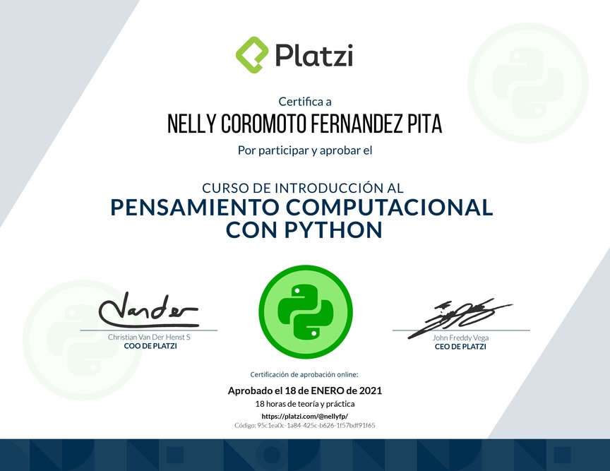 Diploma del Curso de Introducción al Pensamiento Computacional con Python
