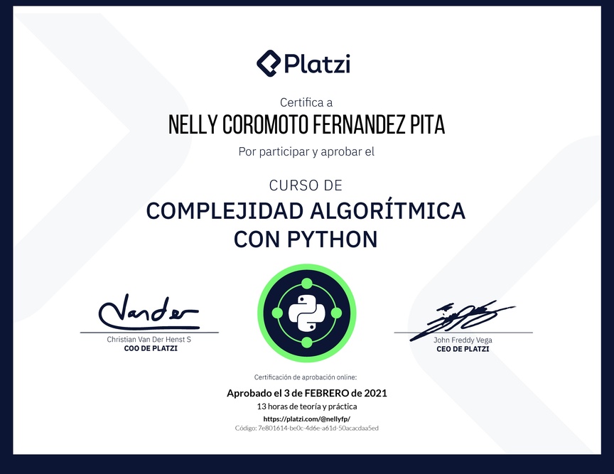 Diploma del Curso de Complejidad Algorítmica con Python