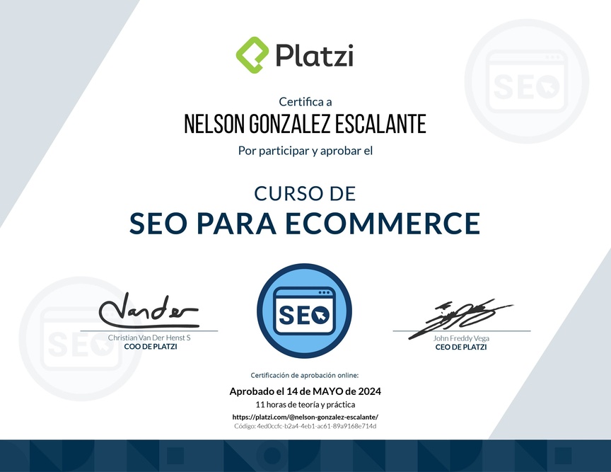 Diploma del Curso de Técnicas SEO para E-Commerce