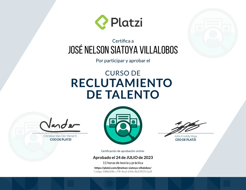 Diploma del Curso de Reclutamiento de Talento