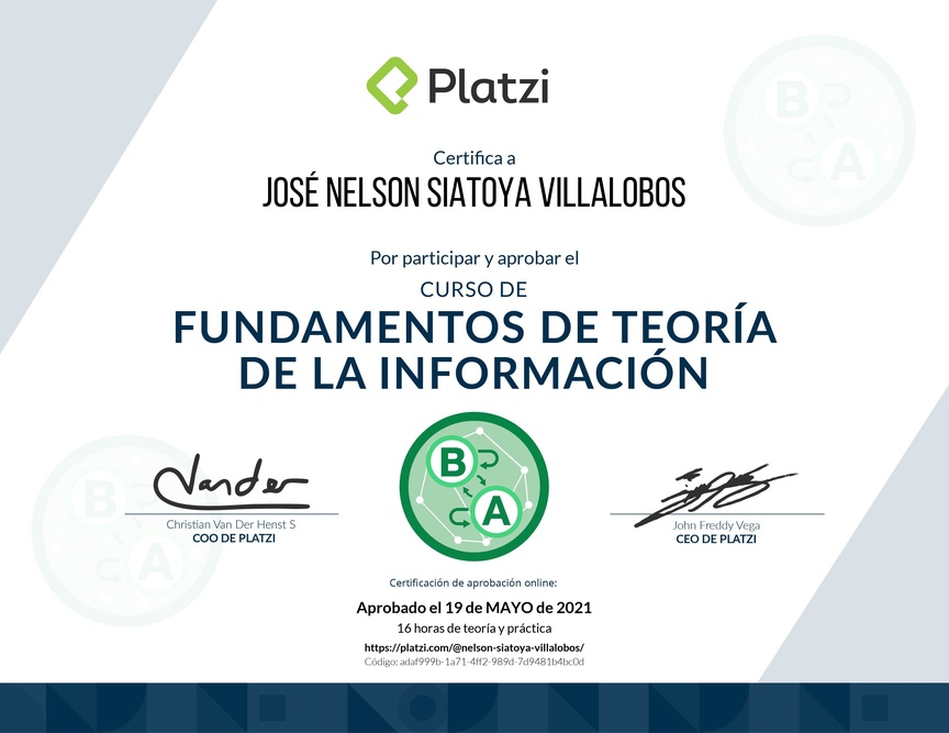 Diploma del Curso de Fundamentos de Teoría de la Información